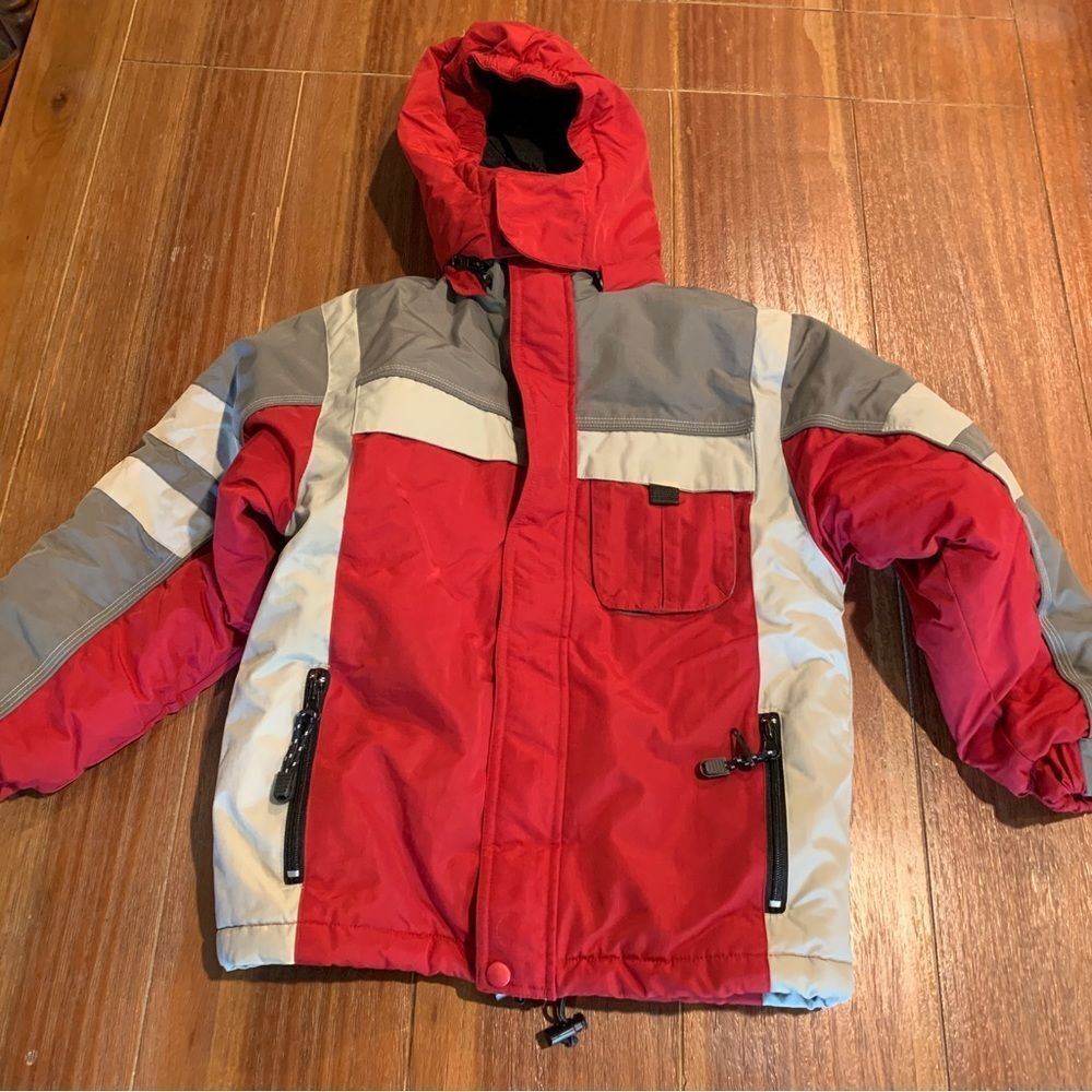 Vintage 90s Boys Ski Snow Jacket Coat Red Gray Large